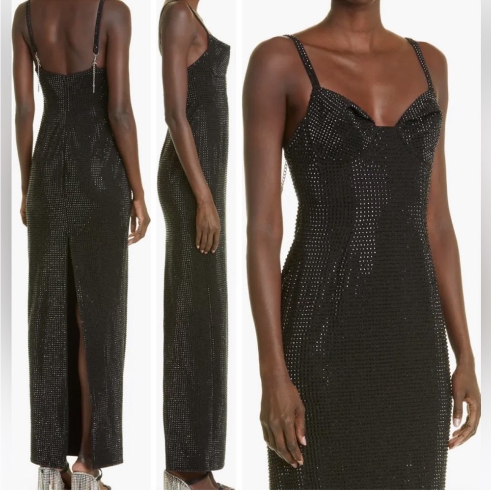 NWT AREA crystal embellished gown in black - size 2